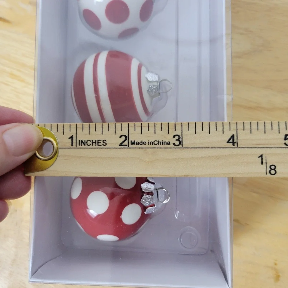 VTG Stebbins Anderson Ceramic Christmas Ornaments Red White Polka Dot Candy Cane